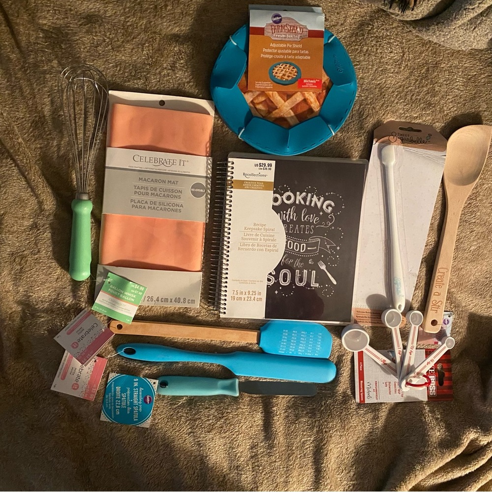 Recipe keepsake spiral book and cooking utensils